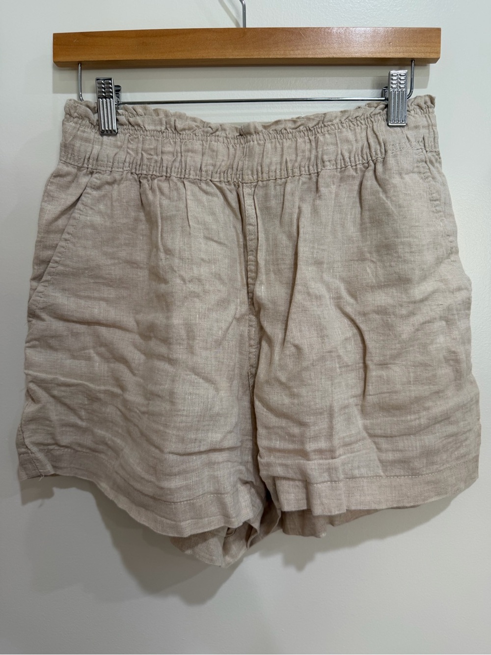 H&M Women's Elastic-Waist Linen Blend Shorts - Cream